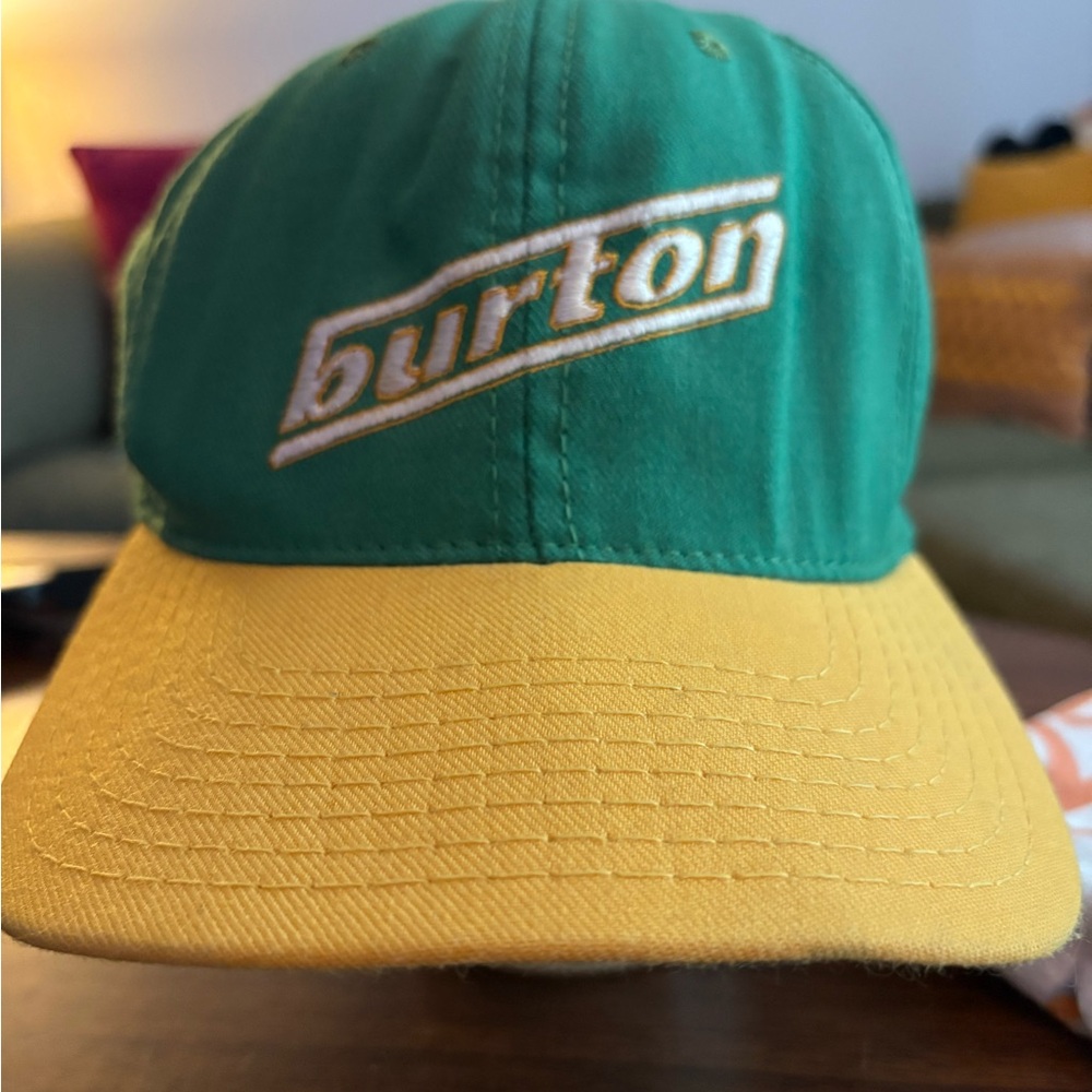 Vintage Burton Made In USA Snapback Hat Green Yellow 90s Snowboard Cap